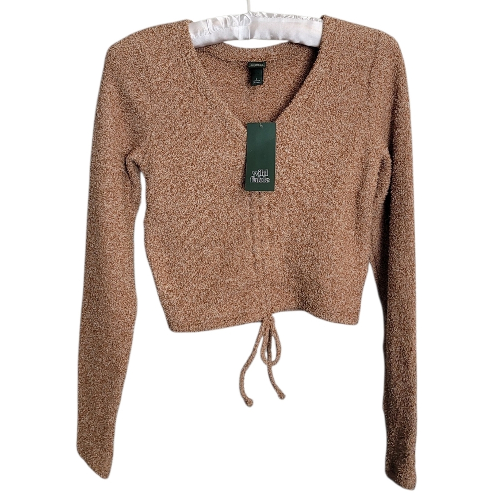 🆕️ Wild Fable Plush Ruched Drawstring Front Cropped Sweater - Picture 4 of 12